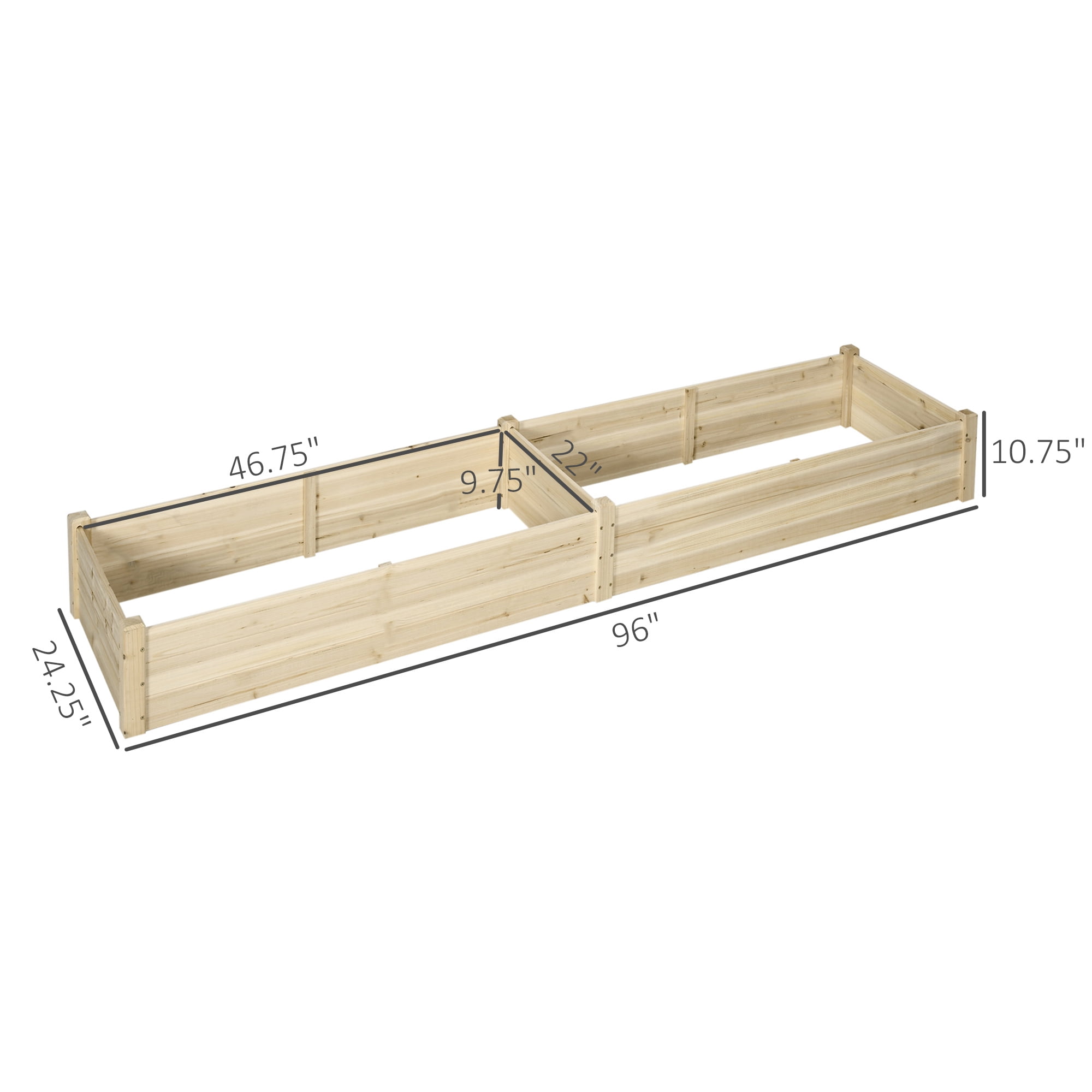 Raised Garden Bed Kit, 8x2ft Wooden Elevated Planter with 2 Boxes, Self Draining Bottom and Liner, Patio to Grow Vegetables, Herbs, and Flowers, Natural