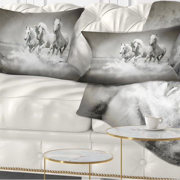 Designart Horses Running Through Water - Animal Throw Pillow - 12x20