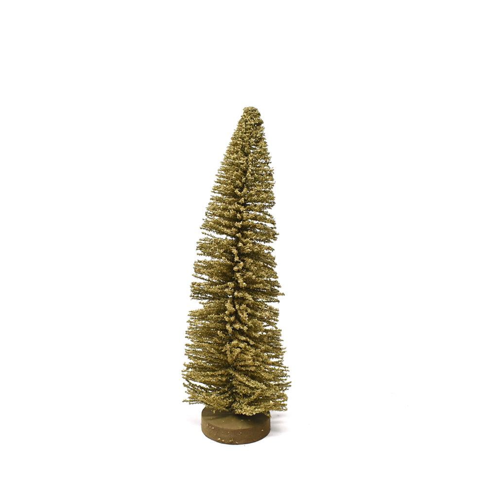 Shimmering Bottle Brush Christmas Tree on Wood Base Decoration, Gold, 9
