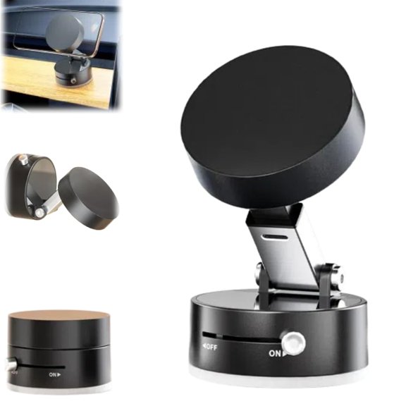 Vacuum Magnetic Suction Phone Holder, 2025 New Magnetic Suction Phone Mount, Foldable and Retractable Double-Sided Magnetic Phone Holder for All Phones (Black)
