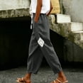 thumbnail image 2 of Admvng Linen Pants for Women Elastic Drawstring Waist Straight Leg Casual Soft Trousers with Pockets, 2 of 9