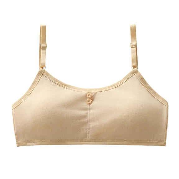 Cotton Wireless Training Bra for Girls Adjustable Straps Soft Breathable Fabric Pullover Design with Front Buttons