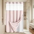 thumbnail image 3 of No Hooks Polyester Textured Shower Curtain with Snap-in Fabric Liner Set, Hotel Luxury Decor Shower Curtains for Bathroom with See Through Top Window, Waterproof & Washable, 71Wx75H,Pink, 3 of 6