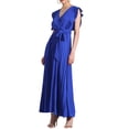 thumbnail image 4 of Vestido largo con escote en V y volantes INSPIRE CHIC para mujer, corte ajustado y acampanado, color azul real, 4 of 6