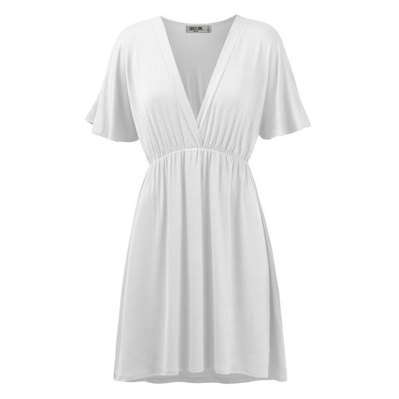 Made by Johnny Women's Airy Short Sleeve Kimono Style Deep V Neck Dress Top S-3XL Plus Size XXL WHITE
