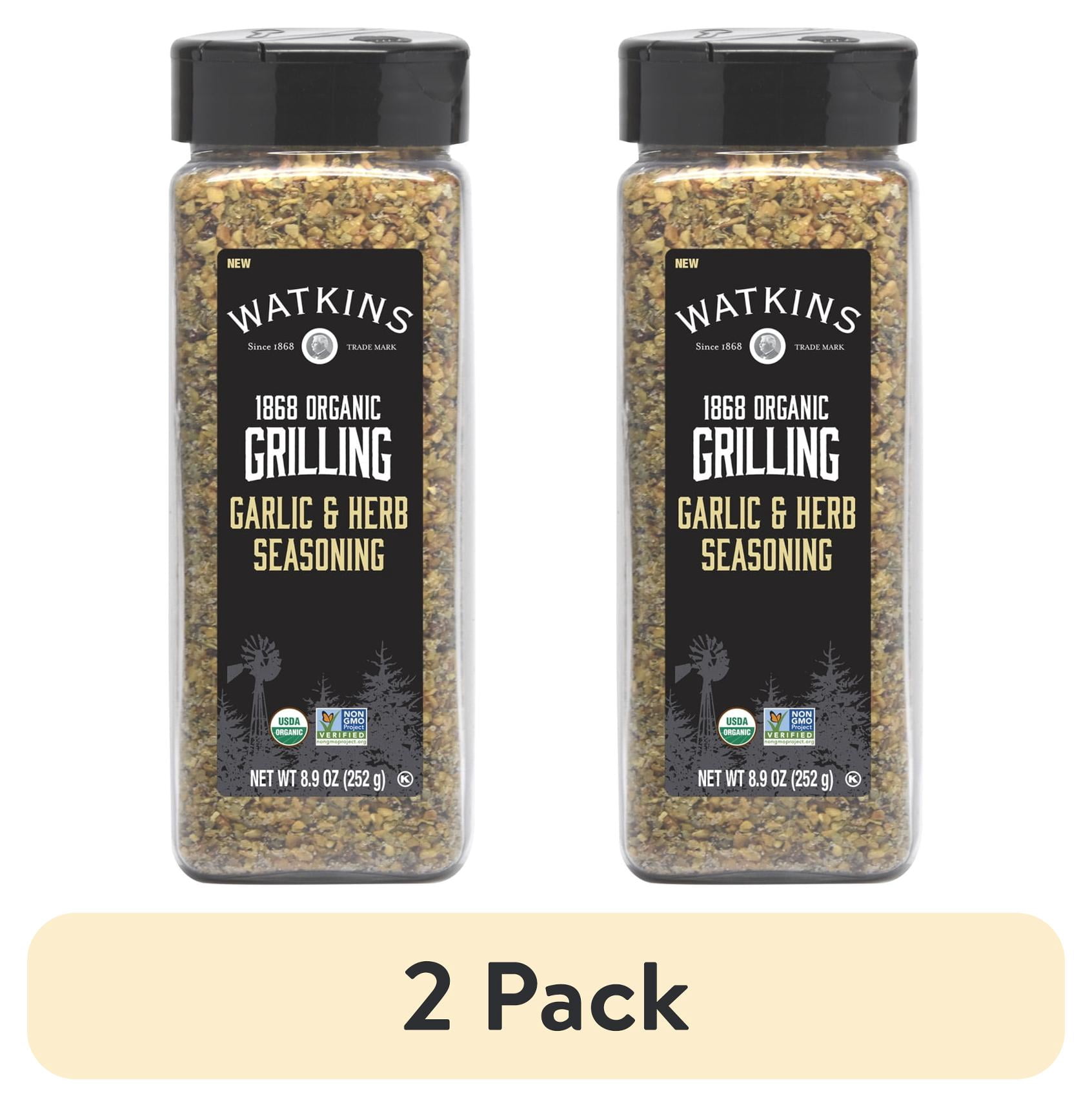 (2 pack) Watkins 1868 Organic Grilling Garlic & Herb Seasoning, 8.9 oz