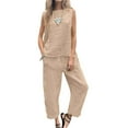 thumbnail image 3 of Women's Solid Color Linen Casual Loose Two Piece Set | Sleeveless Top & Wide Leg Pants Ensemble Wedding Jumpsuits for Women Bride Girls Suits Formal Baggy Cropped Pants Smart Casual Outfit plus Size, 3 of 4