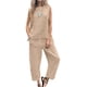 thumbnail image 3 of Conjunto de dos piezas de lino y algodón de color liso para mujer: top sin mangas y pantalones anchos, corte holgado informal, 3 of 5