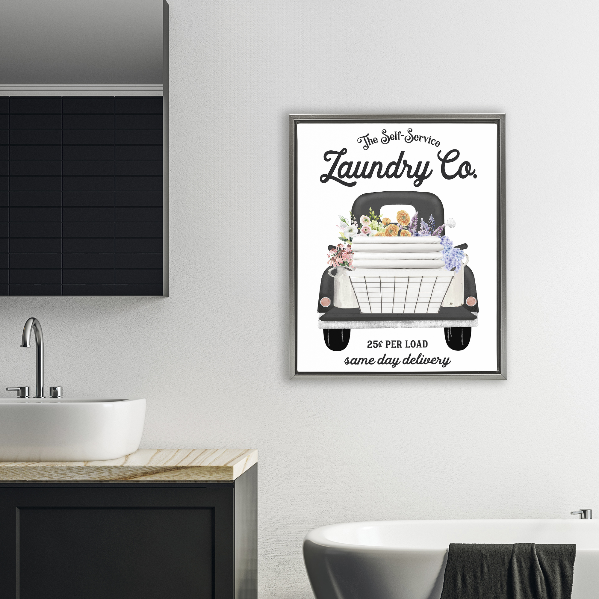 Laundry Service Truck Gray Framed Floater Canvas Wall Art, design by Lettered and Lined