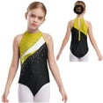 thumbnail image 2 of renvena Kids Girls Sleeveless Halter Sparkle Diamond Ballet Dance Gymnastic Leotard Unitard with Hair Band Yellow 10, 2 of 7