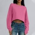 thumbnail image 3 of Women's Cropped Sweatshirt Casual Long Sleeve Crop Top Crew Neck Oversized Sweatshirt Pink M, 3 of 5
