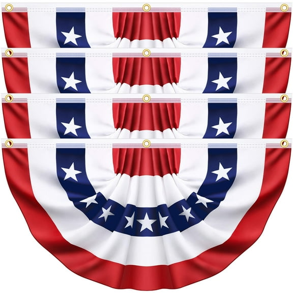 4 Pack USA Pleated Bunting Fan Flags, 1.5 x 3 Ft Patriotic Half Fan Banner American Flag Decoration Bunting for Outside Red White and Blue Decor Independence Day Memorial Day 4th of july Decorations