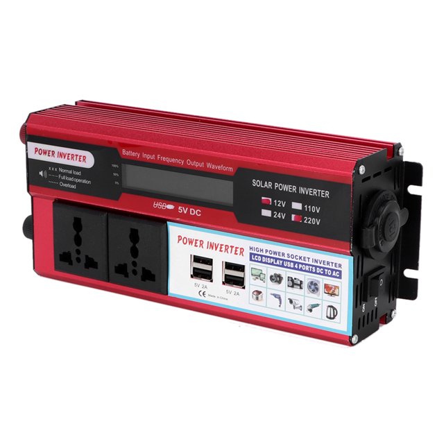 Convertidor de energía solar para automóvil de 750 W con pantalla digital y cargador de 4 USB para teléfono