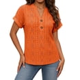 thumbnail image 2 of ClodeEU Women's V Neck Henley Short Sleeve Casual Tunic Top,Casual Solid Color Loose Fit Blouse Orange,Women's Plus L, 2 of 6