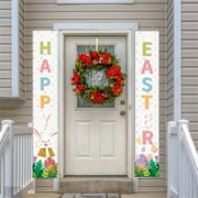 Happy Easter Banner He is Risen Religious Cross Christian Bunny Egg 2 Pieces Door Banner Decoration Home Outdoor Indoor Porch Sign Holiday Decor