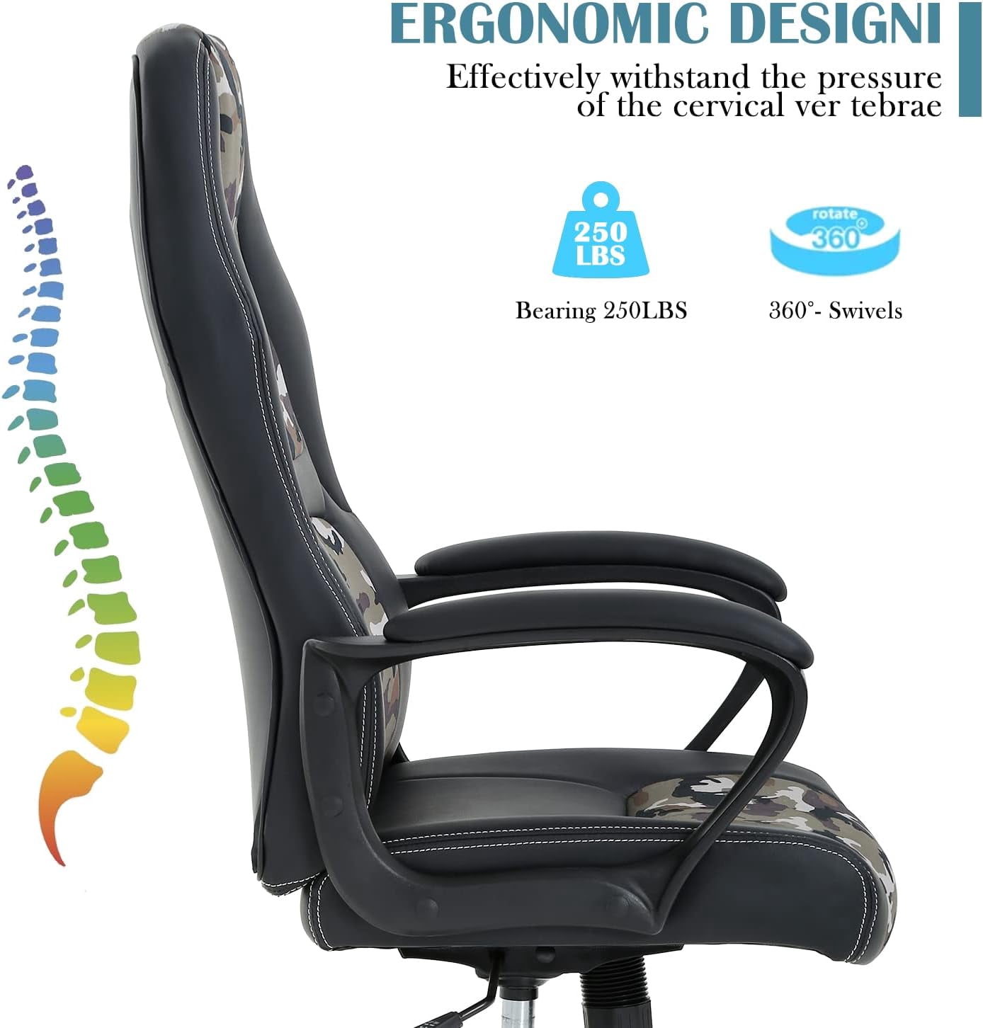 Dkelincs Gaming Chair PC Computer Desk Chair Ergonomic Adjustable Gamer Chair with Lumbar Support Armrest, Camo