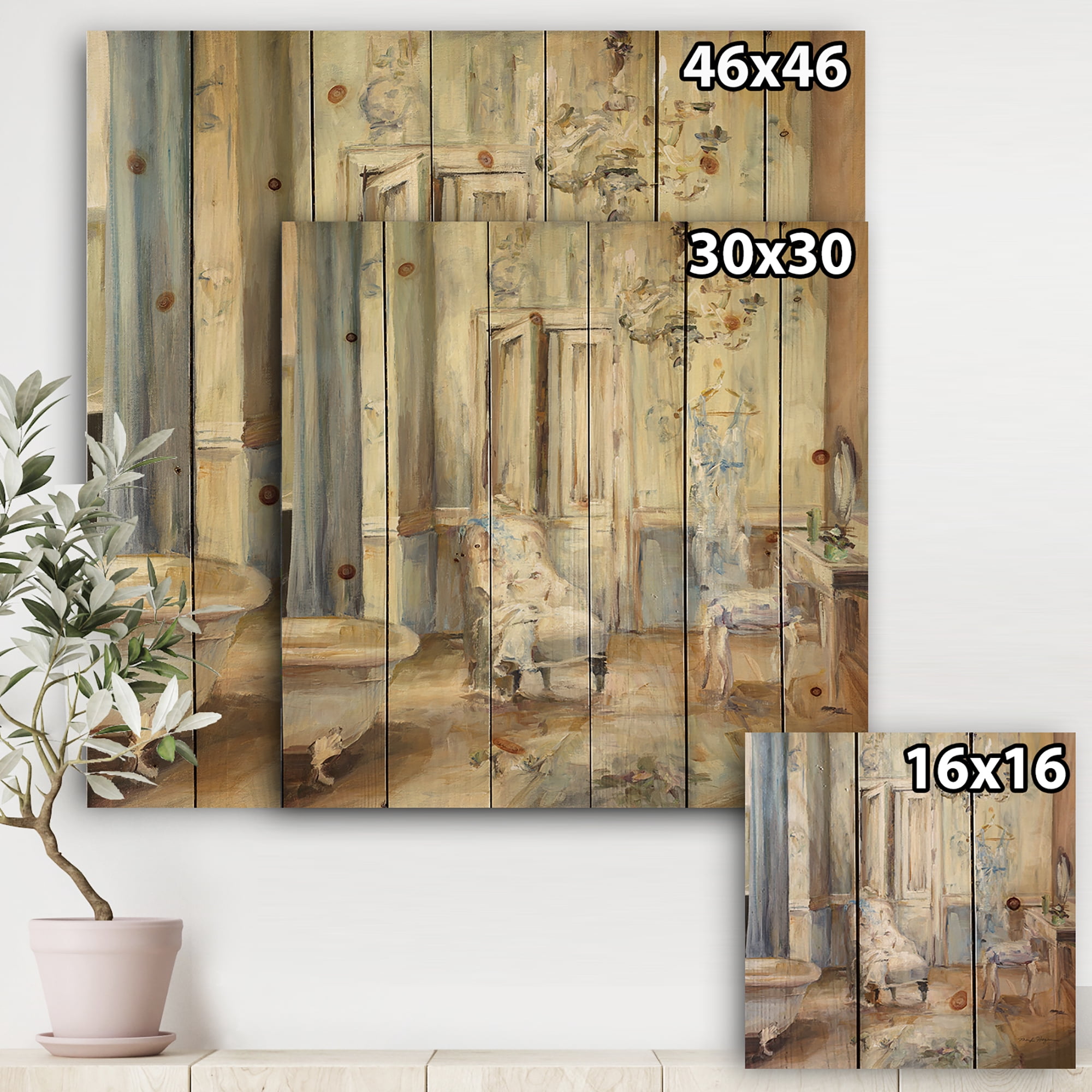 Designart 'French Boudoir Bath I' Traditional Bathroom Print on Natural Pine Wood