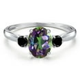 thumbnail image 3 of Gem Stone King 10K White Gold Green Mystic Topaz and Black Diamond 3-Stone Ring for Women | 1.78 Cttw | Oval 8X6MM | Gemstone November Birthstone | Size 6, 3 of 6