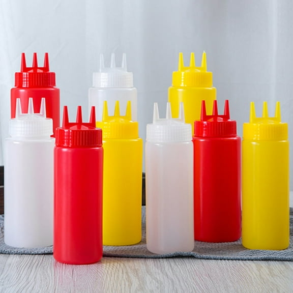 Happy date 3 Packs Plastic Squeeze Squirt Condiment Bottles with Twist on Cap Lids - Top Dispensers for Ketchup Mustard Mayo Hot Sauces Olive Oil - Bulk Clear BPA Free BBQ