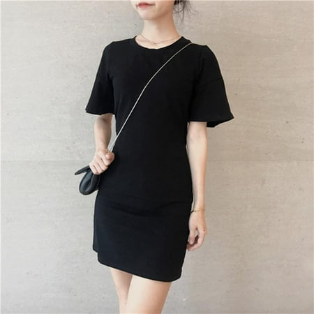 

Pretty Comy Slim Ladylike Temperament Women\ s Dress Fashion Simple Style Backless Short Sleeve Dress Black XXL