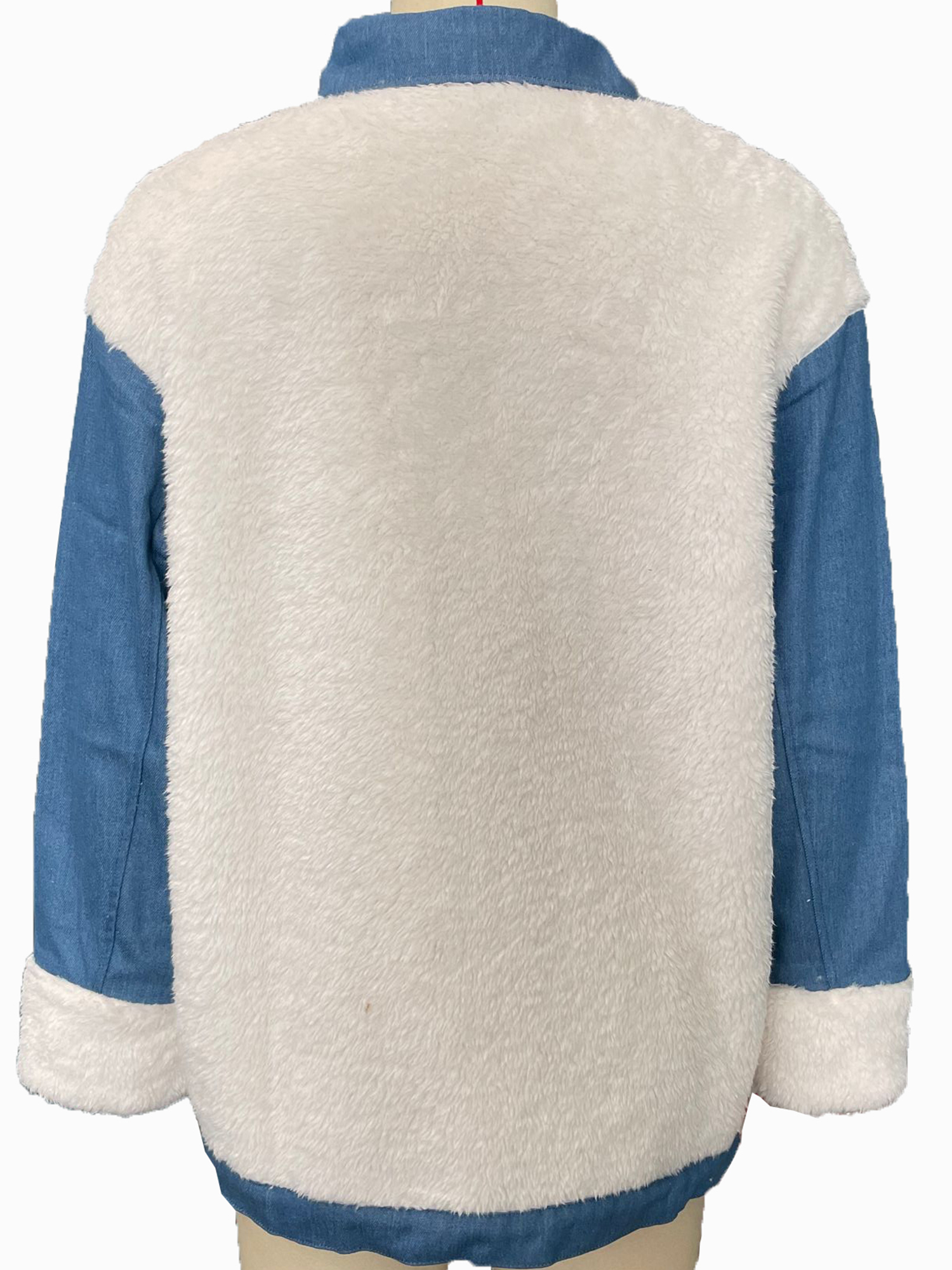 Pudcoco Women Plush Denim Jacket Winter Long Sleeve Patchwork Outerwear - image 3 of 5