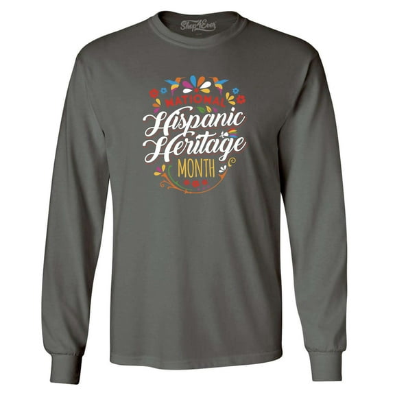 Shop4Ever Men's National Hispanic Heritage Month Long Sleeve Shirt Small Charcoal