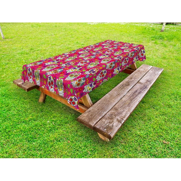 Sugar Skull Outdoor Tablecloth Colorful Festive Skulls Leaves Motifs Pirate Cemetery Graveyard Traditional Decorative Washable Fabric Picnic Table Cloth 58 X 84 Inches Multicolor By Ambesonne Walmart Com Walmart Com