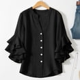 thumbnail image 7 of ClodeEU Womens Ruffle 3/4 Sleeve Blouse Tops ,V Neck Business Casual Blouses Shirts with Buttons Black,Womens Plus XXL, 7 of 7