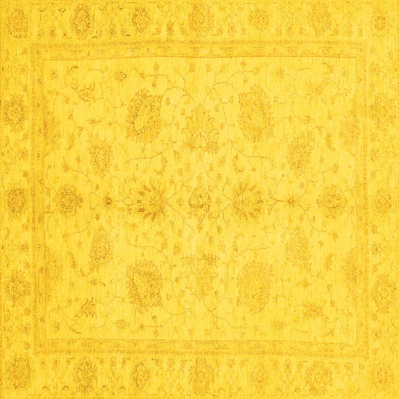 Ahgly Company Machine Washable Indoor Square Oriental Yellow Traditional Area Rugs, 5' Square