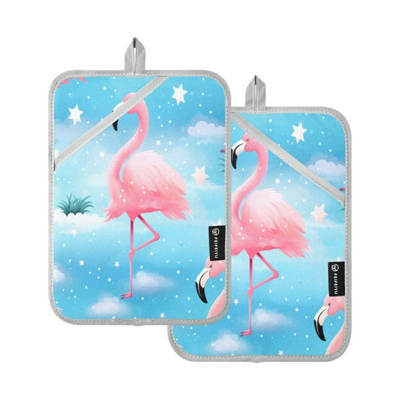 ALAZA Flamingo and Stars Pot Holders Set of 2 Heat Resistant Kitchen Oven Mitts