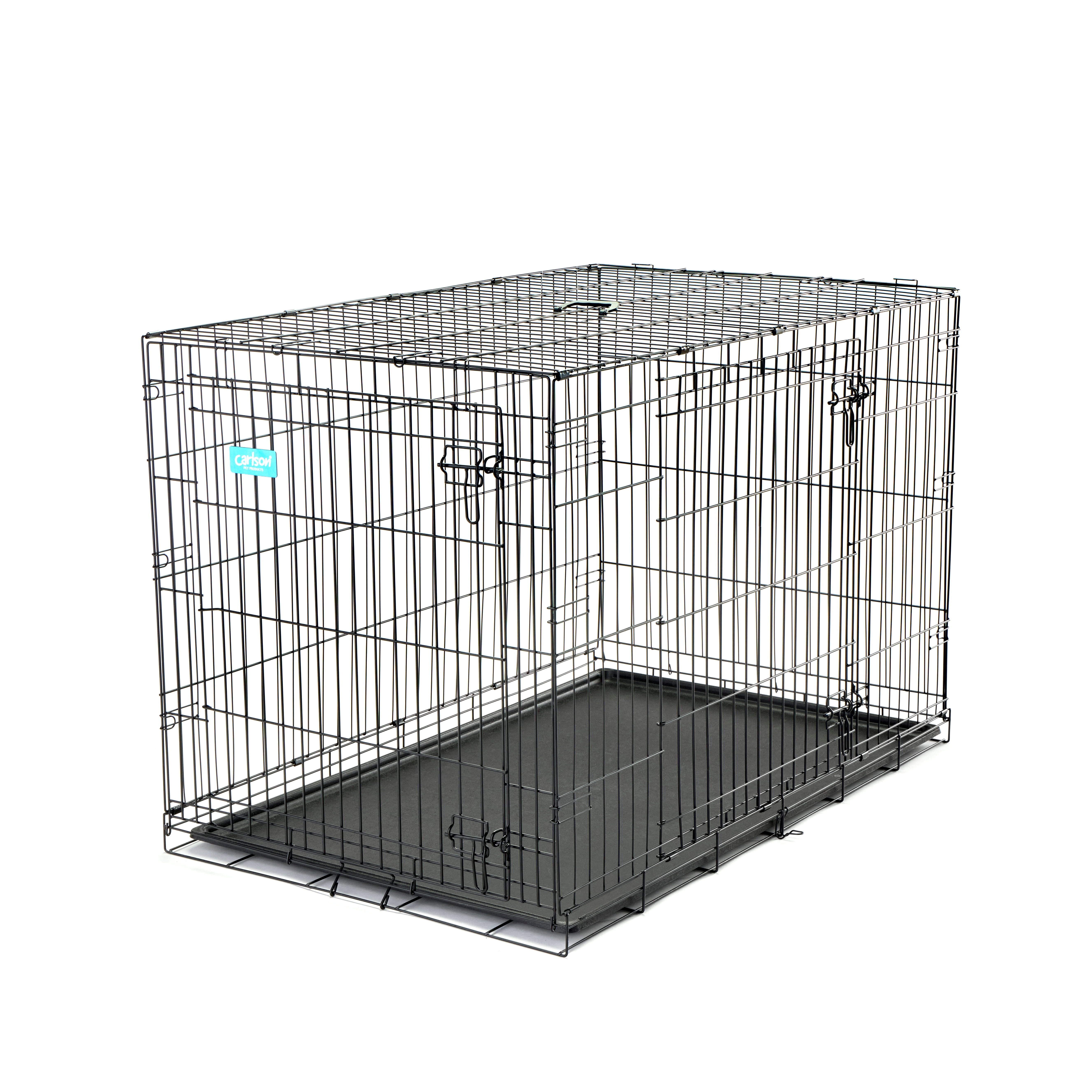 Carlson Secure and Compact Double Door Metal Dog Crate, For Extra Large Breeds Up To 120 Pounds, Includes Divider Panel and Removable Pan, Black