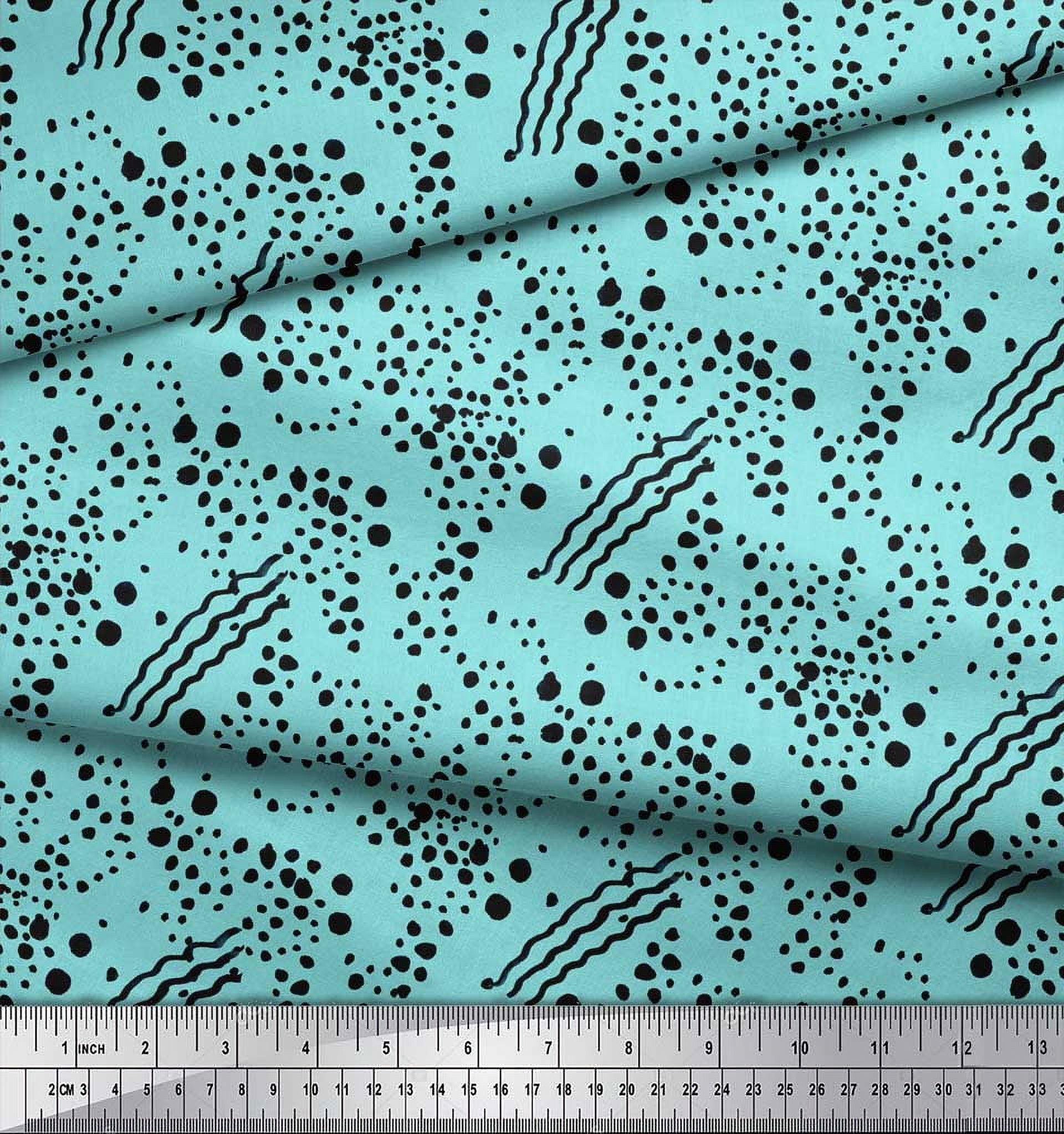 Soimoi Green Cotton Voile Fabric Brush Stroke & Dots Abstract Print Fabric by Yard 56 Inch Wide