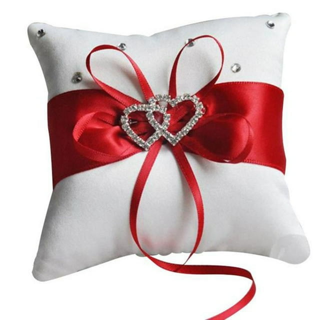 Bridal Wedding Ceremony Ring Bearer Pillow Cushion Crystal Double Colour Heart