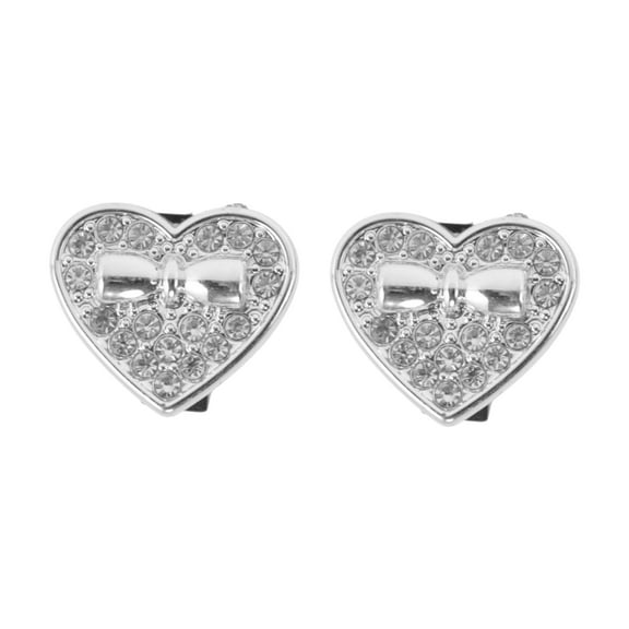 Unique Bargains 1 Pair Shoelace Charms Sparkly Rhinestone Bow Heart Decorative Shoe Clips Silver Tone