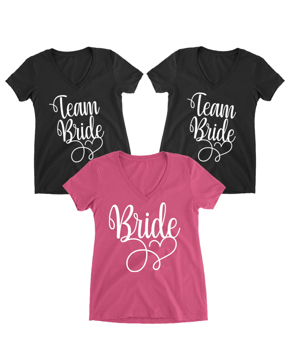 Gold Bride With Heart Women's V-Neck T-shirt Marriage Bachelorette Party Tee 