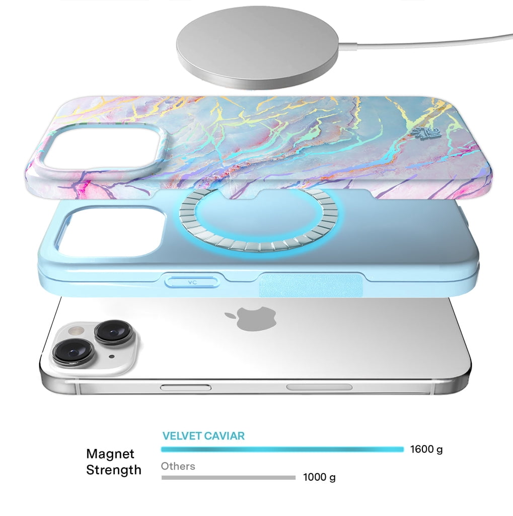 Velvet Caviar iPhone 15 Case MagSafe Compatible - Cute Protective Phone Cases for Women - Iridescent Holographic Pink Blue Marble