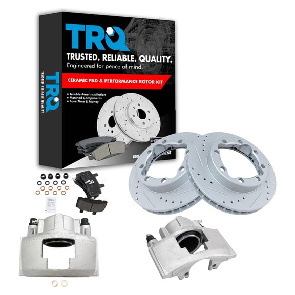 TRQ Front Performance Brake Pad & Rotor Kit Brake Caliper Brake Pads Brake Rotors Set Ceramic Vented Premium G-Coated Fits Select 1995-1997 Chevrolet K2500 Suburban GMC