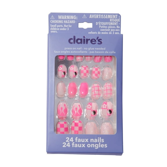 Claire's Teen Girls Funky Pink Stiletto Shaped Press-on Nails, 24 Faux Nails
