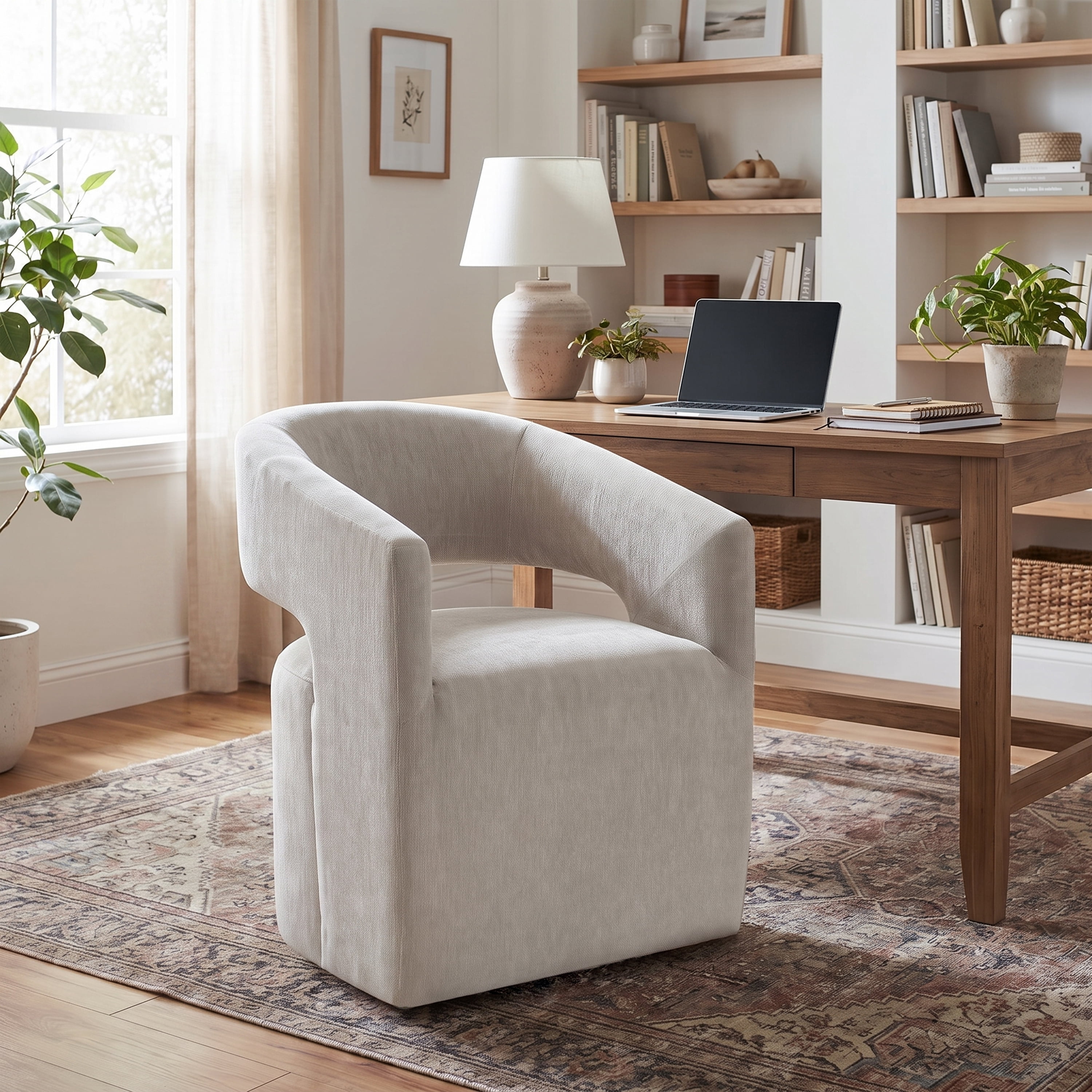 Furniture of America Arize Modern Fabric Barel Back Accent Chair with Casters, Taupe