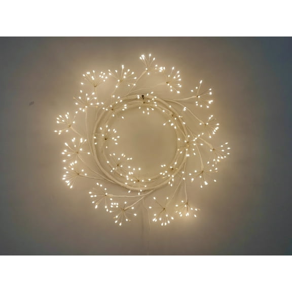 Hi-Line Gifts Pre-Lit LED White Floral Branch Christmas Wreath - 23.5" - Warm White Lights