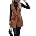 thumbnail image 3 of Fangasis Ladies Coat Faux Leather Jacket Vest Belted Waistcoat Women Casual Outwear Winter Warm Brown 1 L, 3 of 5