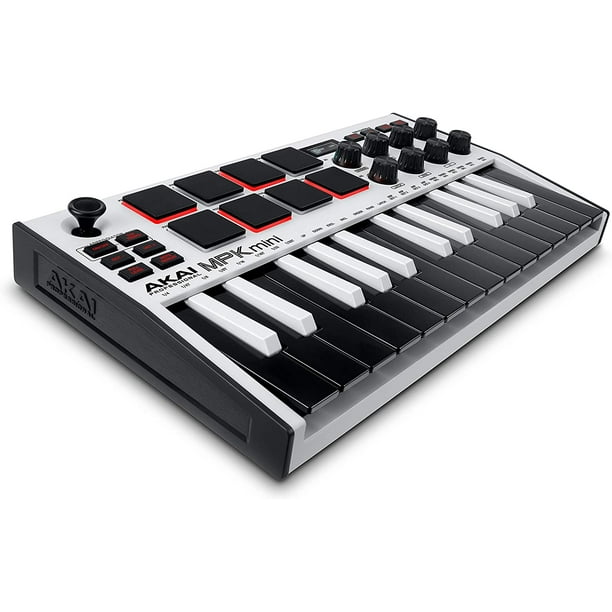 AKAI Professional MPK Mini MK3 25 Key USB MIDI Keyboard Controller with 8 Backlit Drum 8 Knobs and Production Software, White - Walmart.com