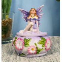 Purple Lavender Fairy Garden Fae Small Round Trinket Jewelry Box Figurine 3.25"H