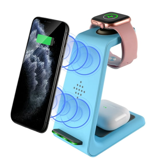 SHARE SUNSHINE Wireless Charger Dock 3 in 1 Qi Standard Fast Charging Station Charger Stand for iPhone Samsung Android Smartphone,Apple Watch Series ,AirPods 2/Pro(Blue)