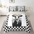 thumbnail image 3 of Manfei Farm Cow Flowers Full Size Bedding Sets 7 Pieces,Minimalist Checkered Full Size Bed in a Bag,Black White, 3 of 6