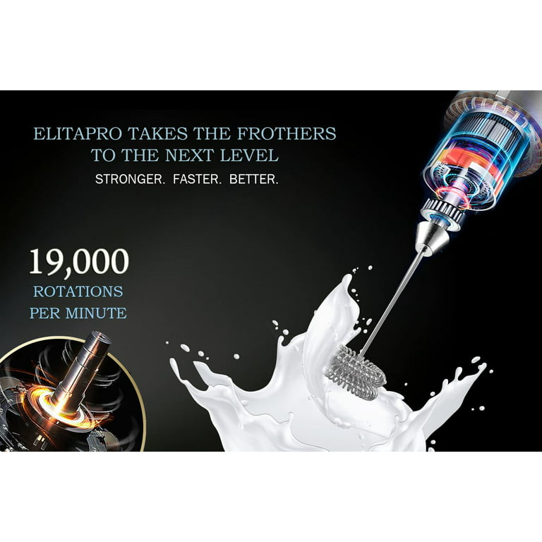 ULTRA HIGH SPEED MOTOR 19,000 RPM !, Milk Frother, With DOUBLE WHISK and  STAND (Black) - Milk Frothers