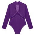 thumbnail image 6 of Yartina Kids Girls Rhinestones Mock Neck Figure Ice Skating Ballet Dance Leotard Bodysuit Long Sleeve Purple 16, 6 of 7