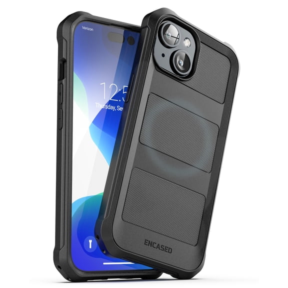 Encased Falcon Designed for iPhone 15 Phone Case Compatible with MagSafe - Protective Shockproof Magnetic Case (Black)