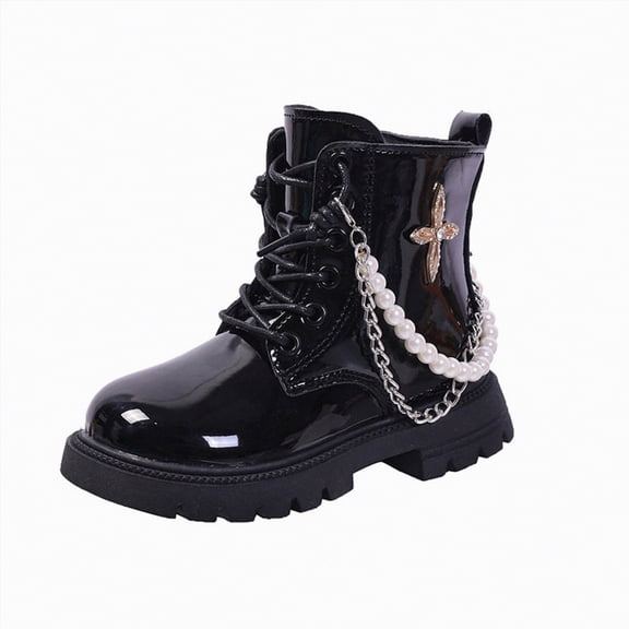 CAICJ98 Toddler Girls Ankle Boots Low Heels Lace Up Shoes Side Zipper Princess Riding Boots Warm Comfortable Winter Combat Boots Toddler Girl (Little Kid/Big Kid),1