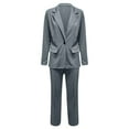 thumbnail image 3 of Riforla Women's Two Piece Lapels Suit Set Office Business Long Sleeve Button Formal Jacket + Pant Suit Slim LooseTrouser Jacket Suit Pants Sets Grey XL, 3 of 8
